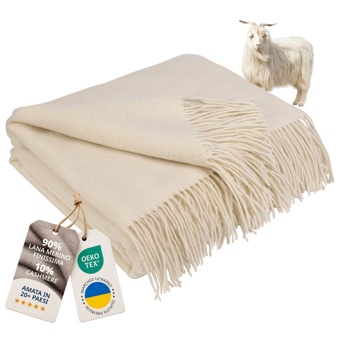 Coperta in lana di cashmere con motivo spina di pesce in merino