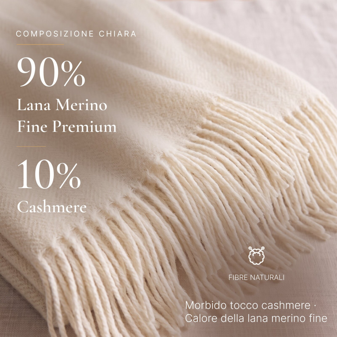Coperta in lana di cashmere con motivo spina di pesce in merino · 2