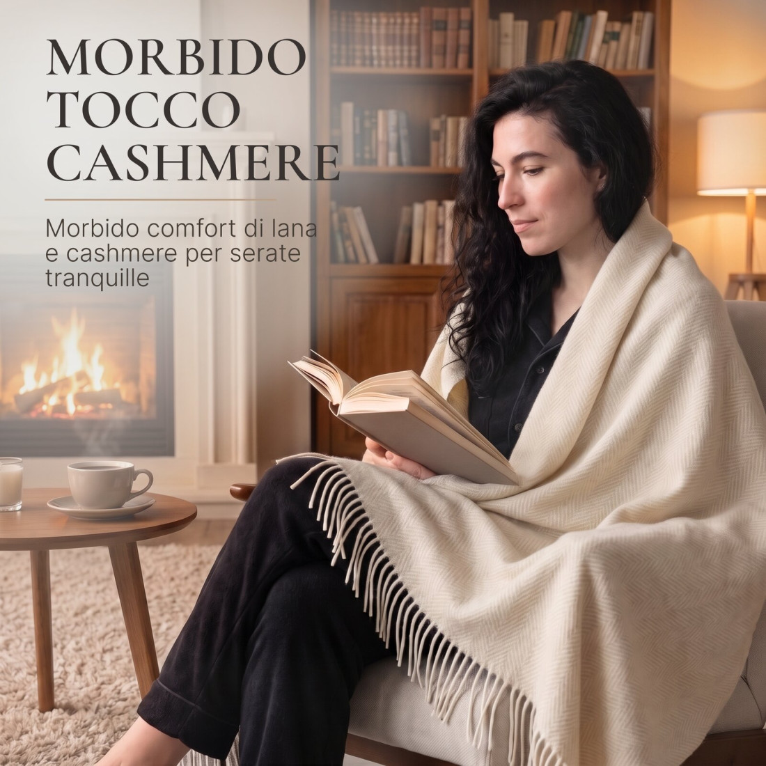 Coperta in lana di cashmere con motivo spina di pesce in merino · 3