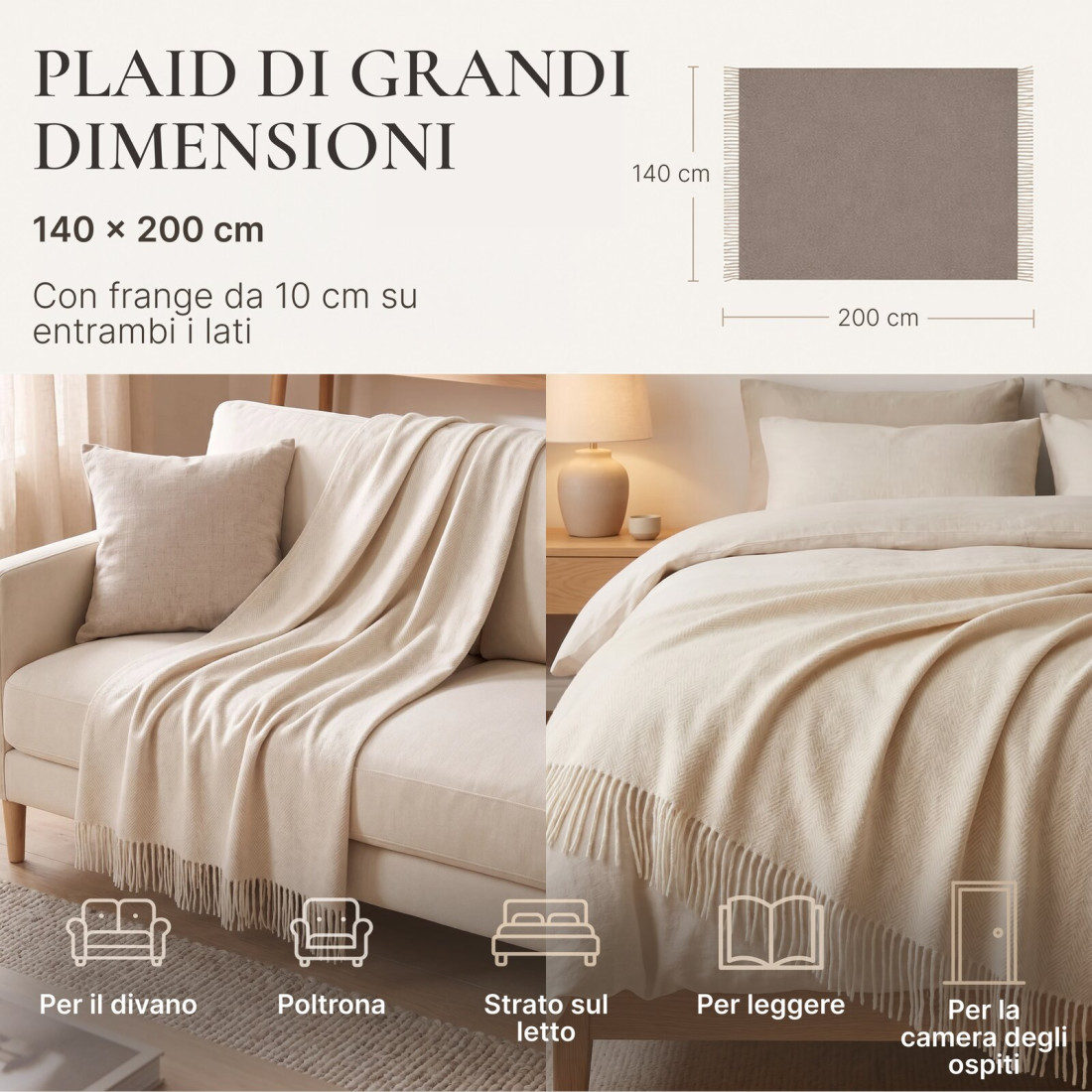 Coperta in lana di cashmere con motivo spina di pesce in merino · 5