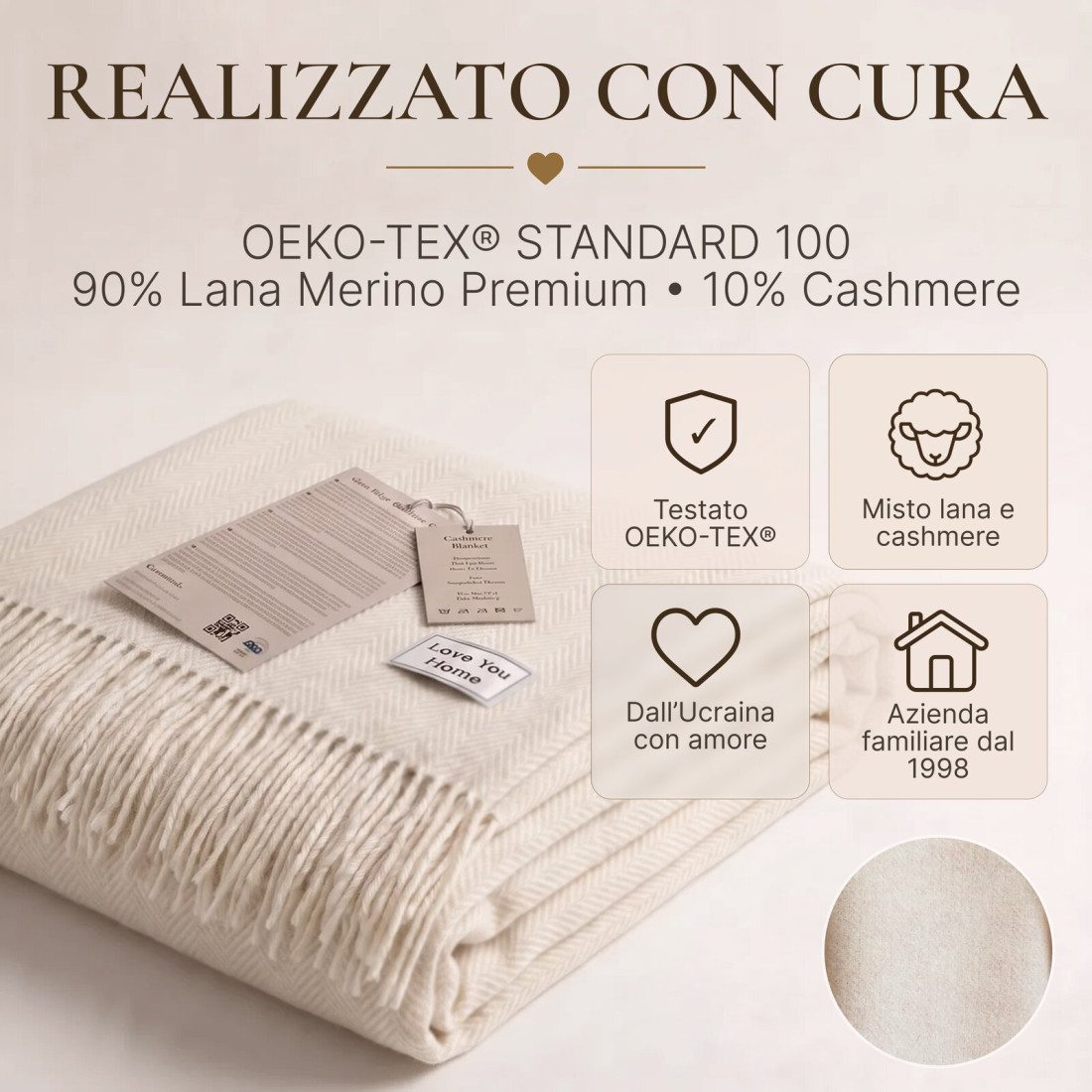 Coperta in lana di cashmere con motivo spina di pesce in merino · 10