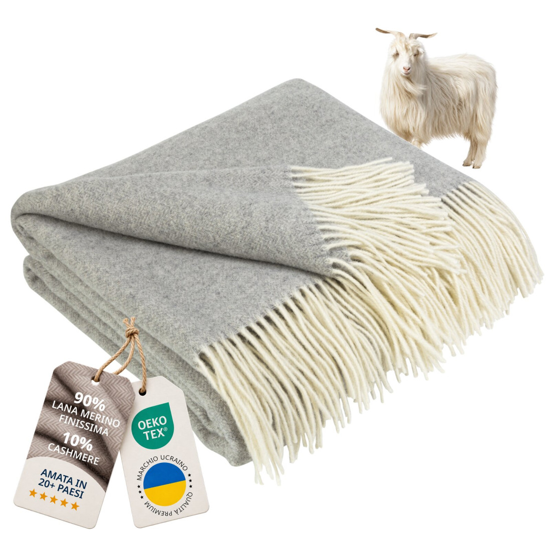 Coperta in lana di cashmere con motivo spina di pesce in merino