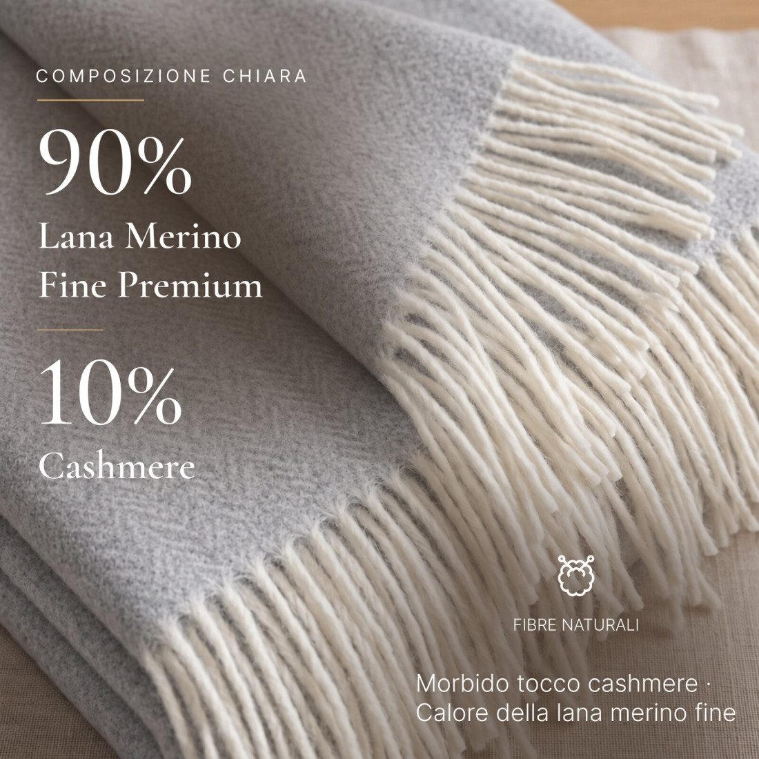 Coperta in lana di cashmere con motivo spina di pesce in merino · 2