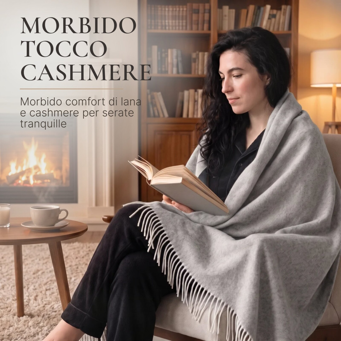 Coperta in lana di cashmere con motivo spina di pesce in merino · 3