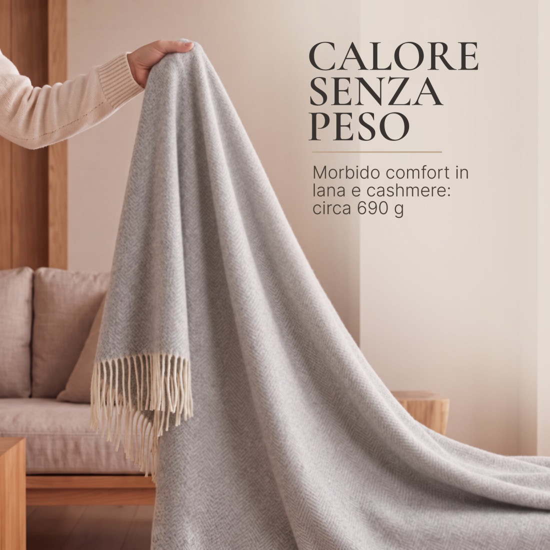 Coperta in lana di cashmere con motivo spina di pesce in merino · 4