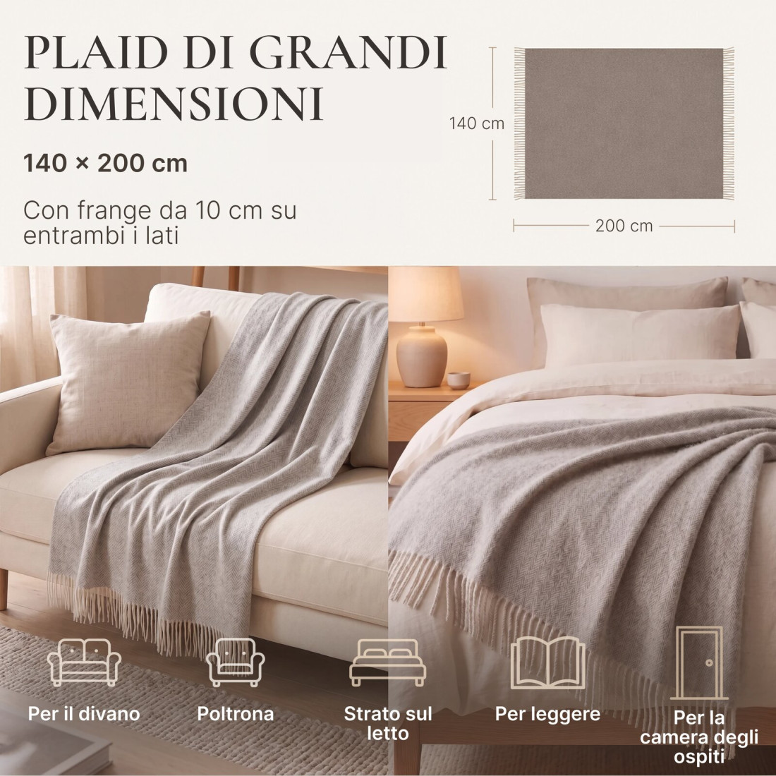 Coperta in lana di cashmere con motivo spina di pesce in merino · 5