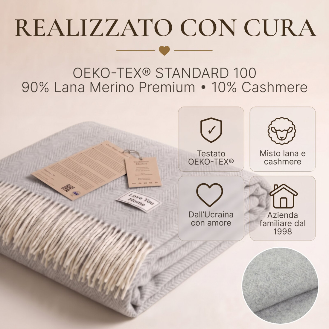 Coperta in lana di cashmere con motivo spina di pesce in merino · 10