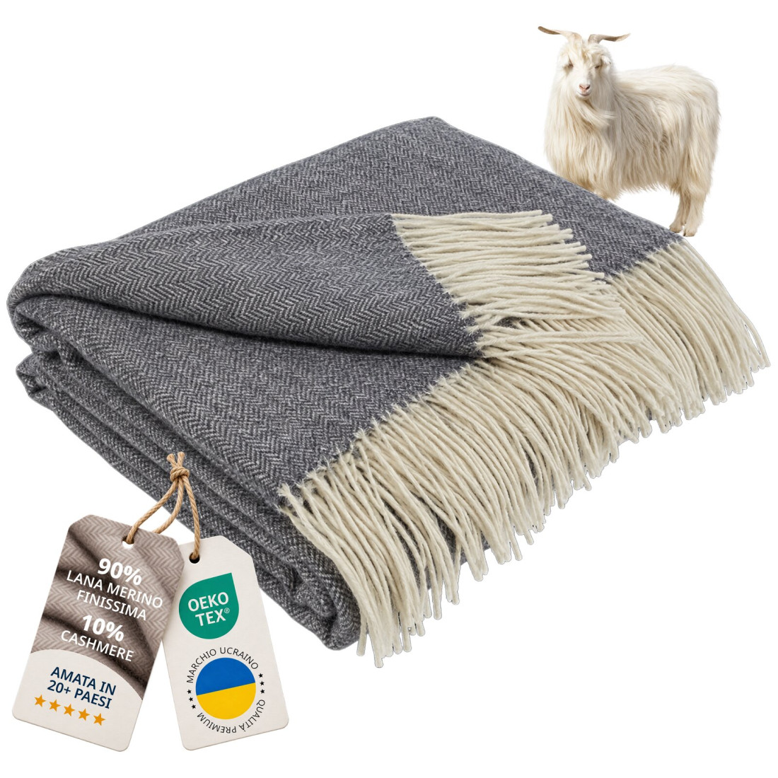 Coperta in lana di cashmere con motivo spina di pesce in merino