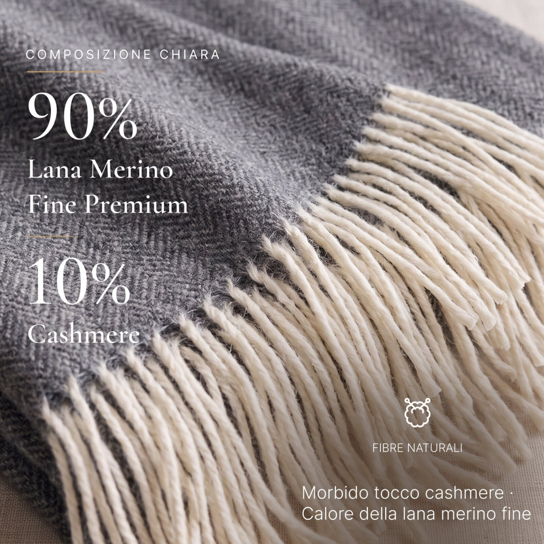Coperta in lana di cashmere con motivo spina di pesce in merino · 2