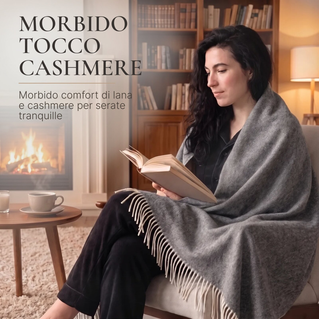 Coperta in lana di cashmere con motivo spina di pesce in merino · 3