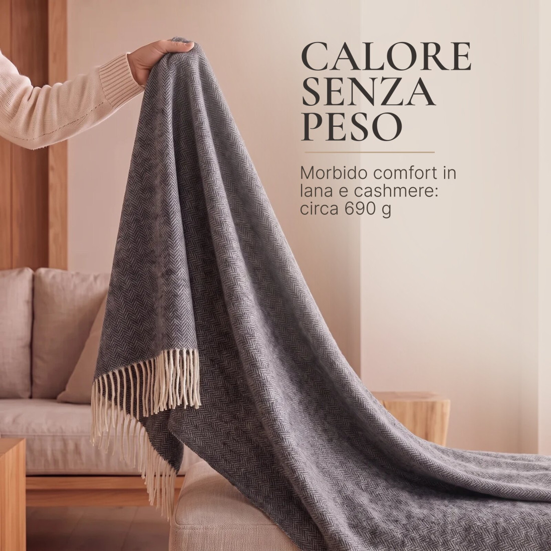 Coperta in lana di cashmere con motivo spina di pesce in merino · 4