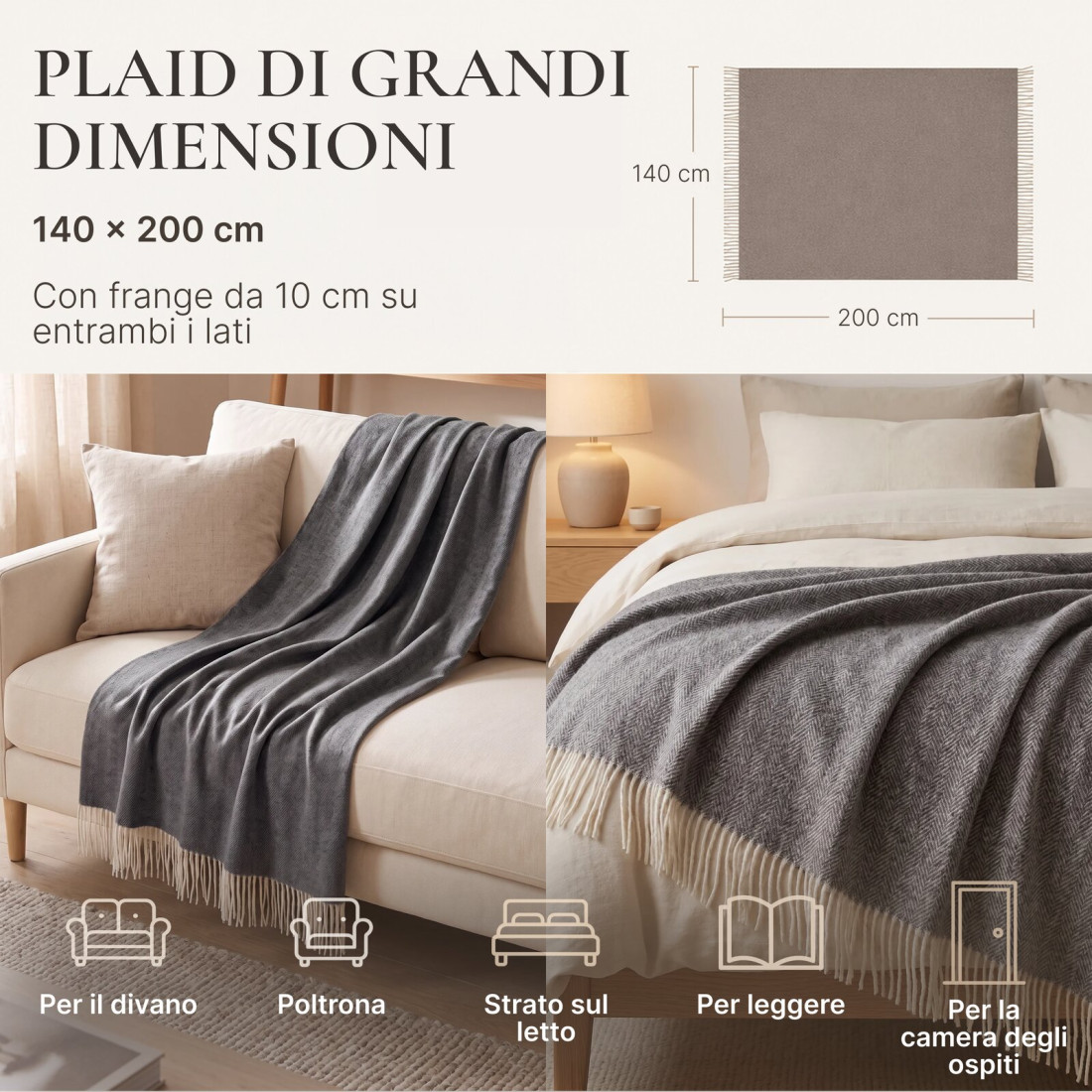 Coperta in lana di cashmere con motivo spina di pesce in merino · 5