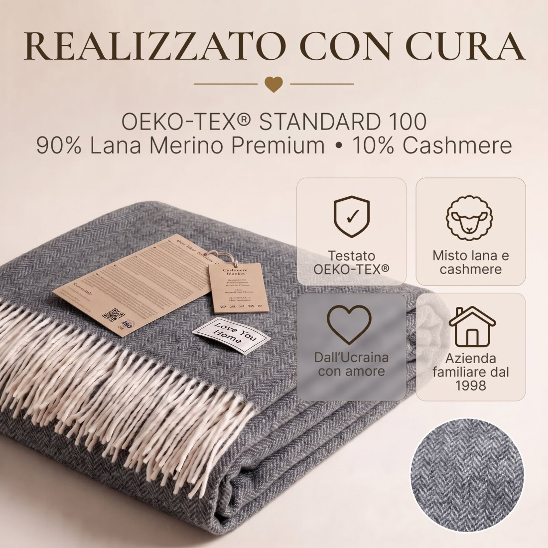 Coperta in lana di cashmere con motivo spina di pesce in merino · 10