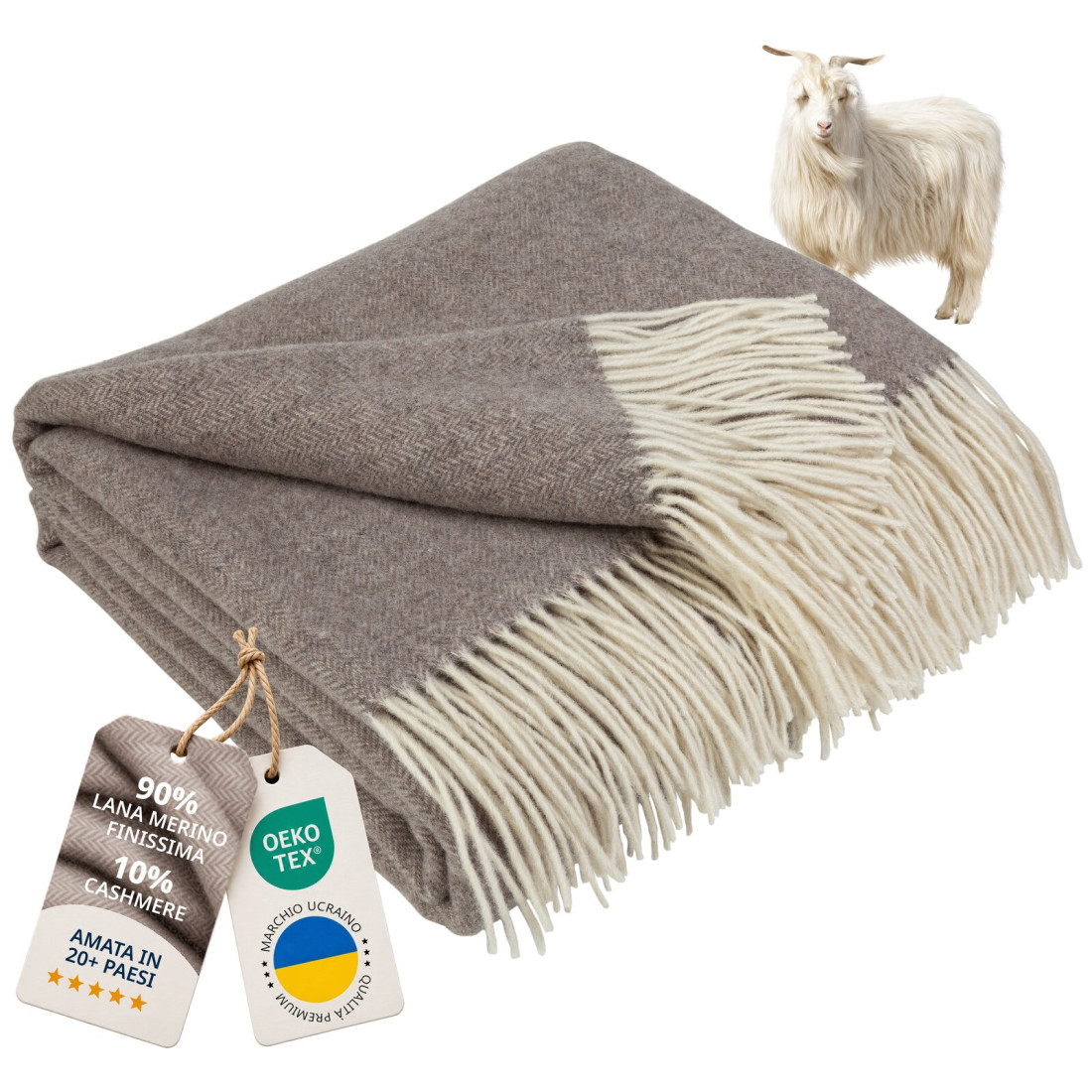 Coperta in lana di cachemire con motivo spina di pesce in merino