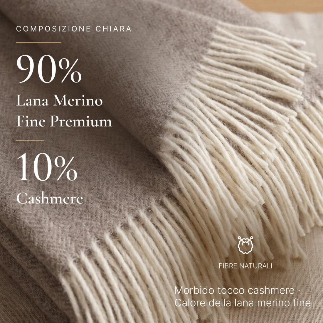 Coperta in lana di cachemire con motivo spina di pesce in merino · 2