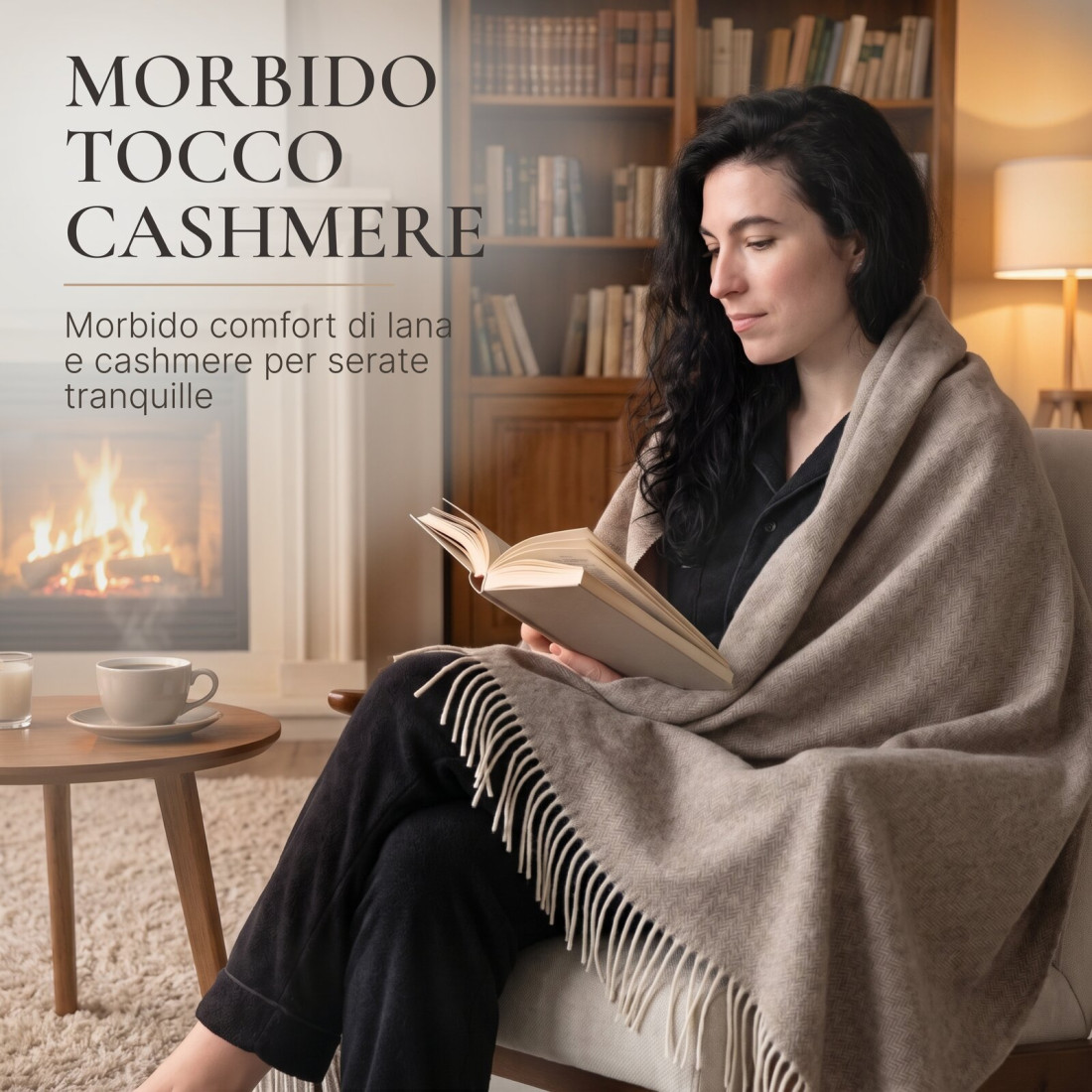 Coperta in lana di cachemire con motivo spina di pesce in merino · 3