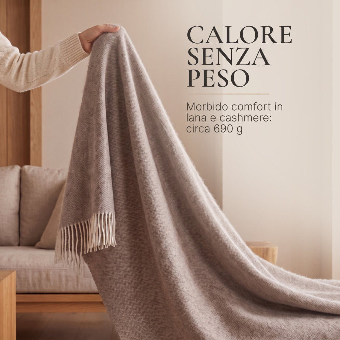 Coperta in lana di cachemire con motivo spina di pesce in merino · 4