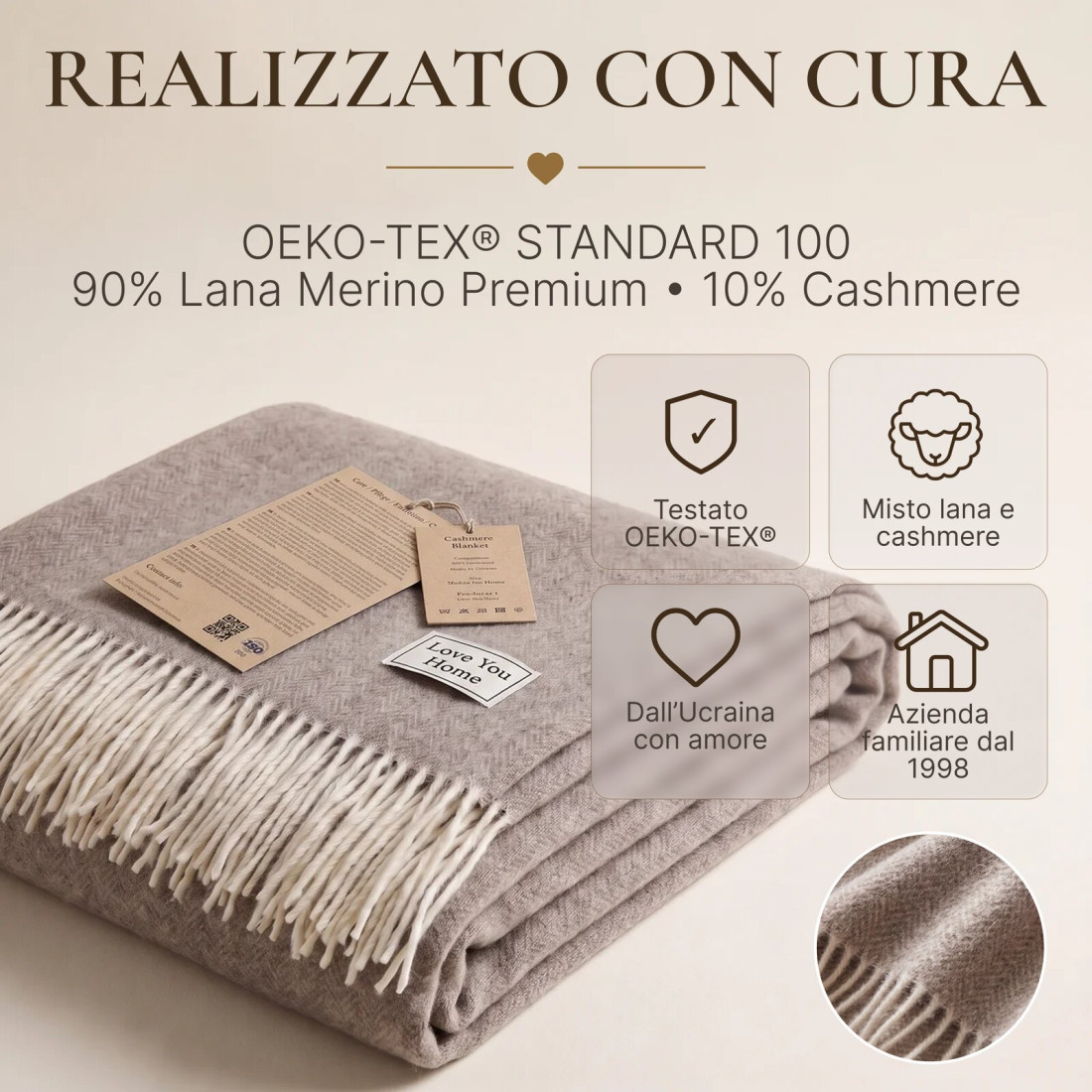 Coperta in lana di cachemire con motivo spina di pesce in merino · 10