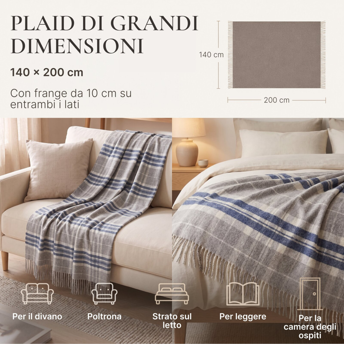 Coperta in cachemire con motivo tartan in merino · 5