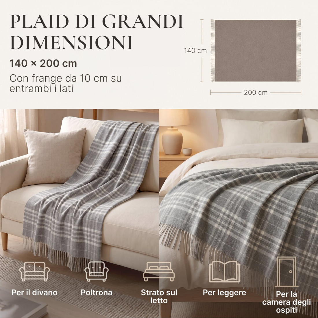 Coperta in lana di cashmere con motivo tartan · 5