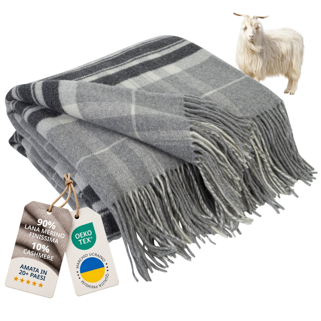 Coperta in Lana di Cashmere con Merino Tartan