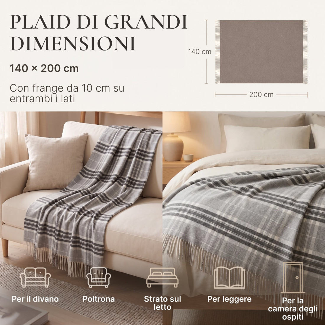 Coperta in Lana di Cashmere con Merino Tartan · 5