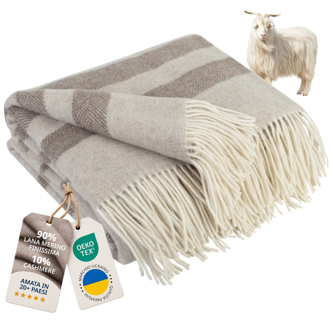 Coperta in lana di cashmere con righe Merino