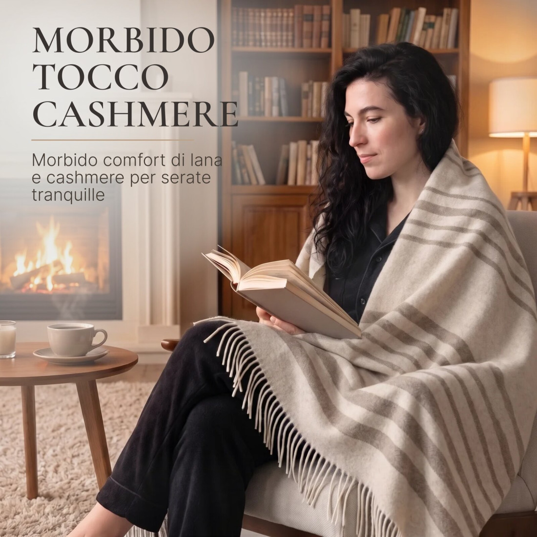 Coperta in lana di cashmere con righe Merino · 3