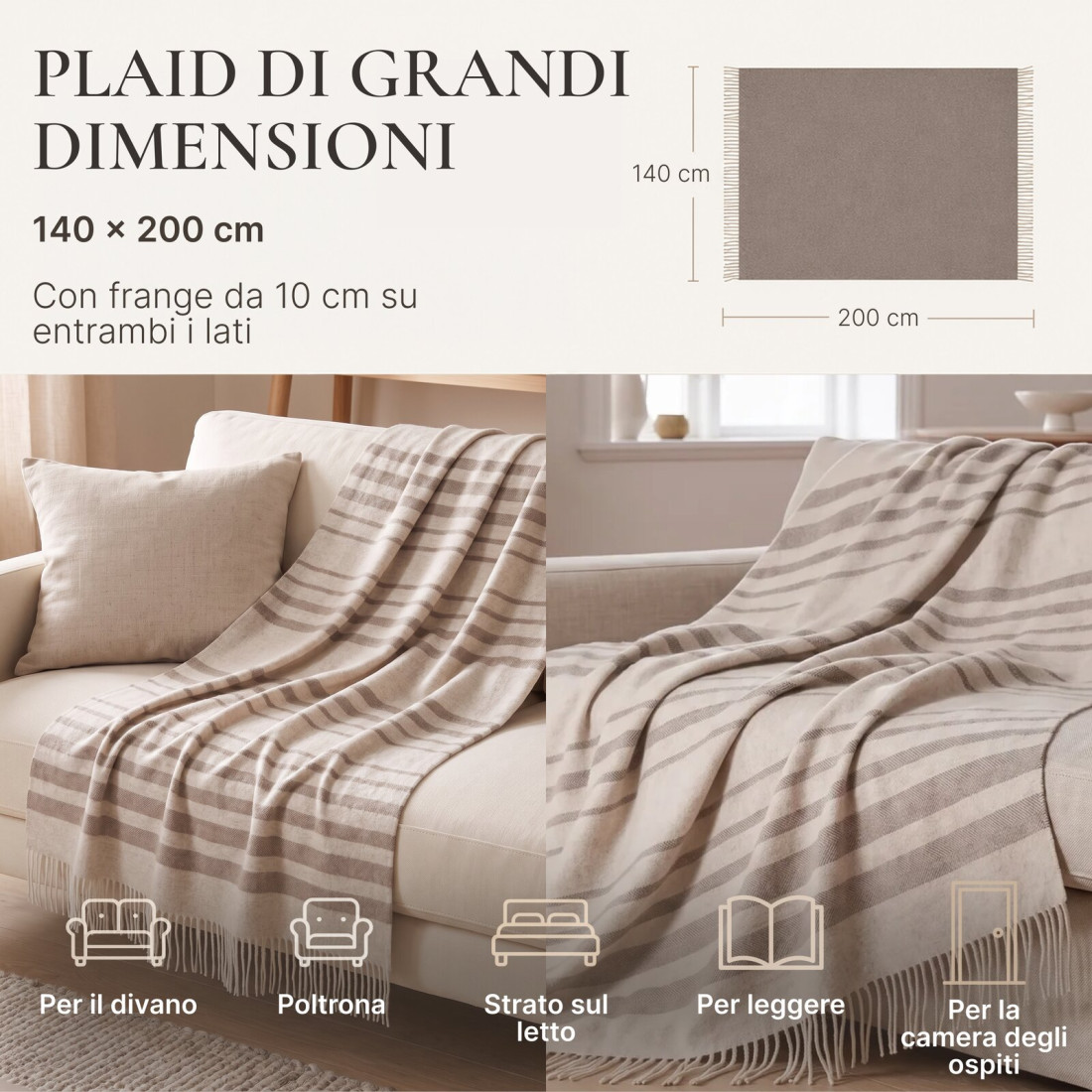 Coperta in lana di cashmere con righe Merino · 5