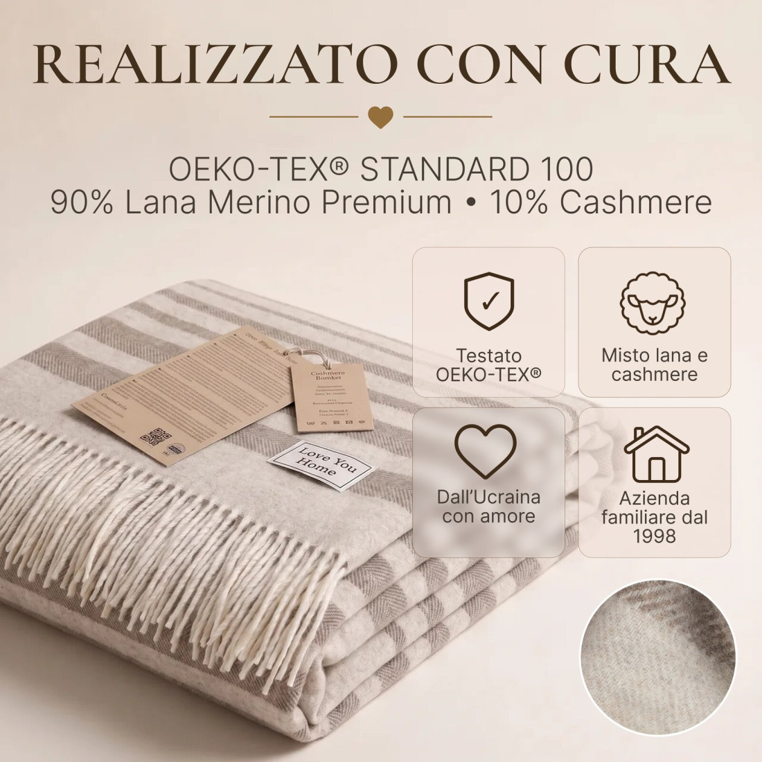 Coperta in lana di cashmere con righe Merino · 10