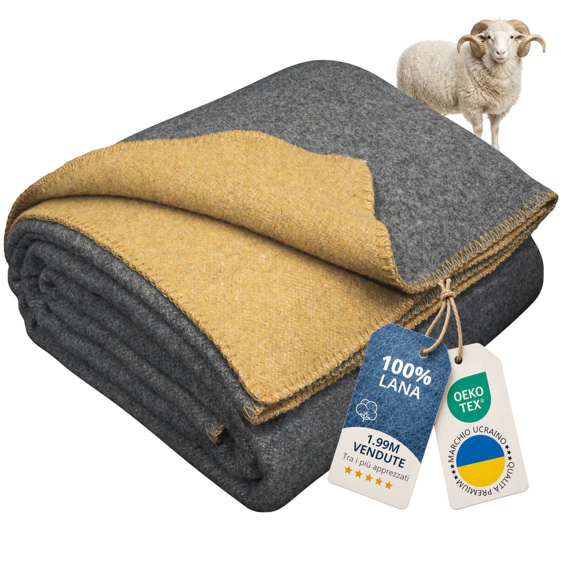 Coperta reversibile 100% lana