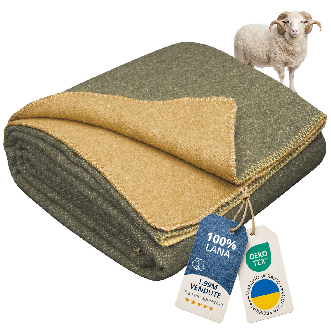 Coperta reversibile 100% lana