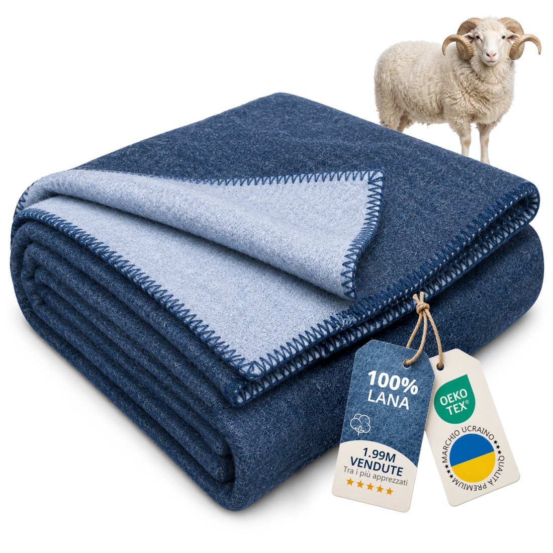 Coperta reversibile 100% lana