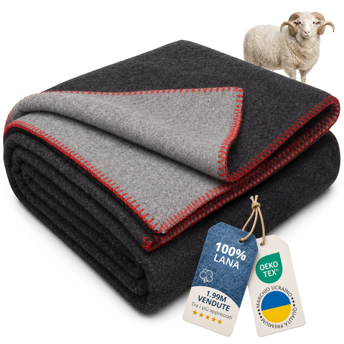 Coperta reversibile 100% lana