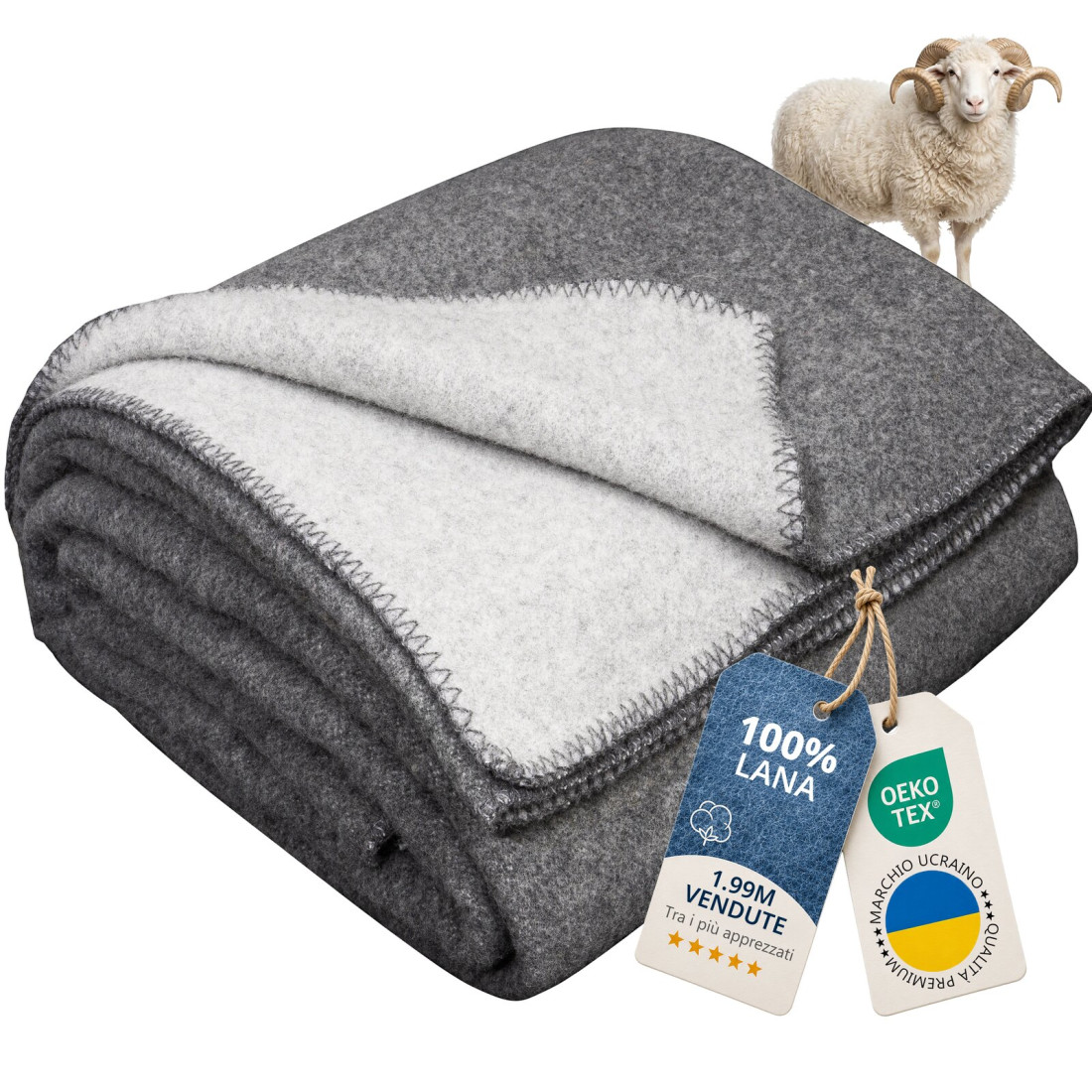 Coperta reversibile 100% lana