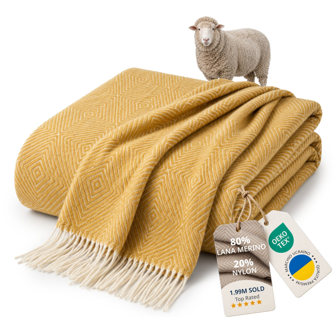 Coperta in lana Merino motivo rombi