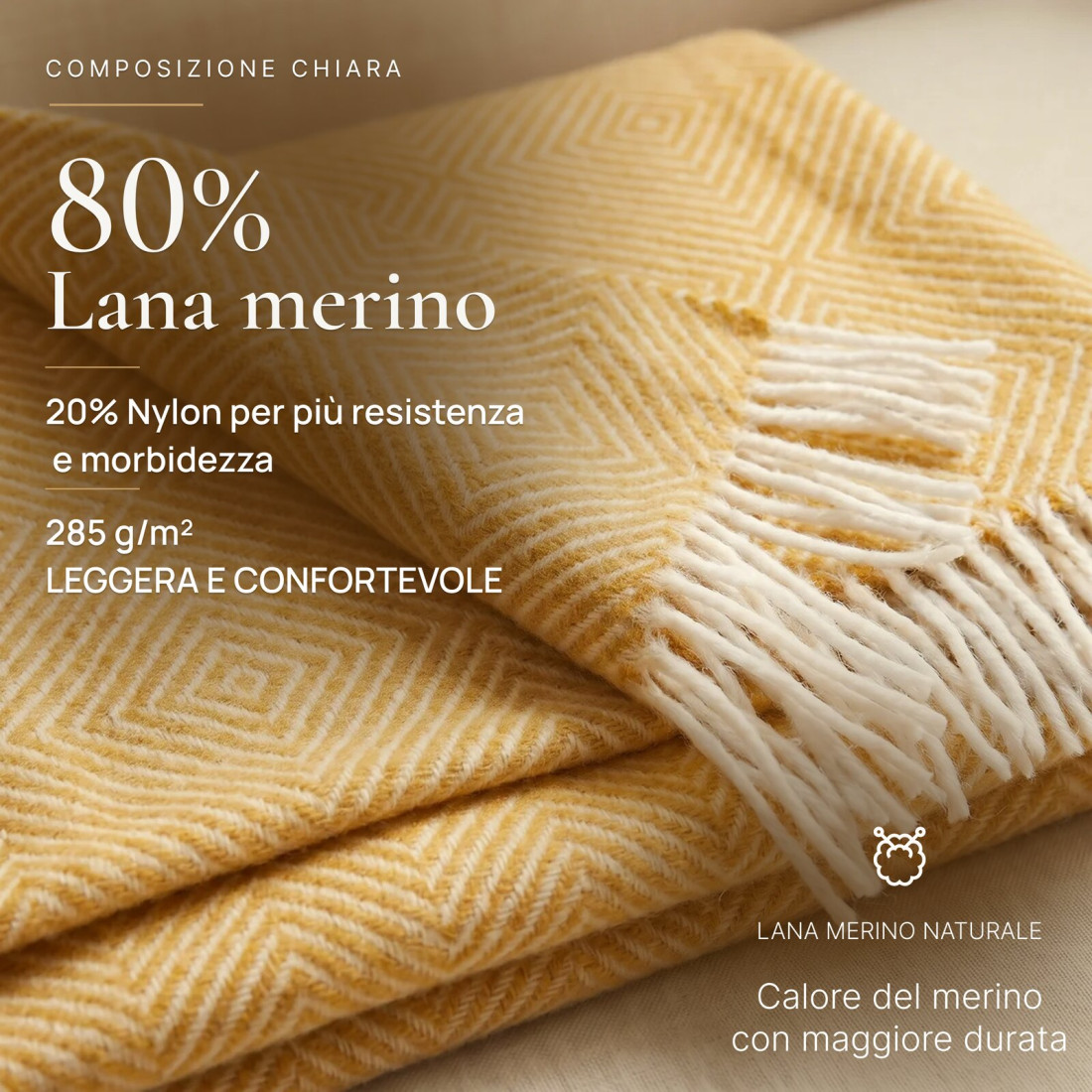 Coperta in lana Merino motivo rombi · 2