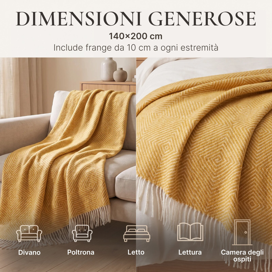 Coperta in lana Merino motivo rombi · 4