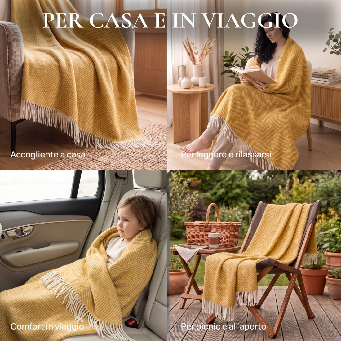 Coperta in lana Merino motivo rombi · 6