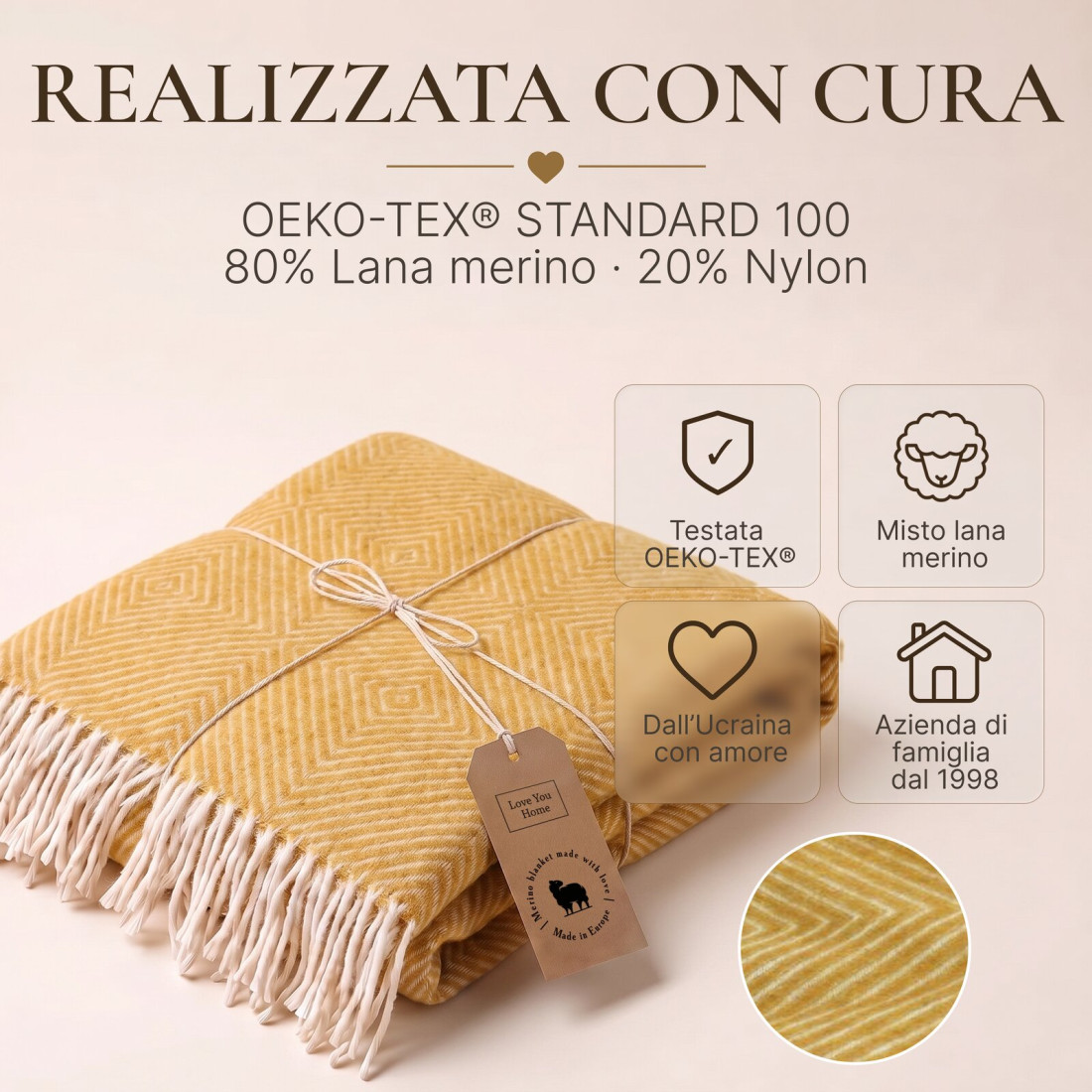 Coperta in lana Merino motivo rombi · 10