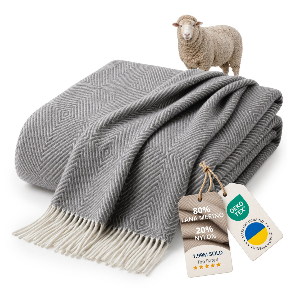 Coperta in lana merino a rombi