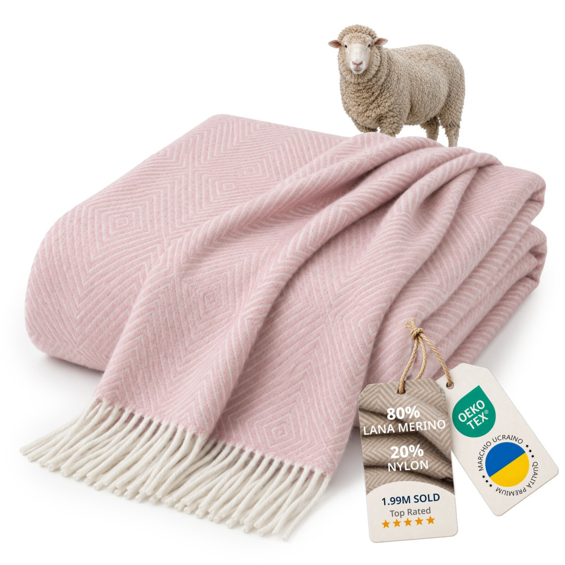 Coperta in lana merino a motivo a rombi