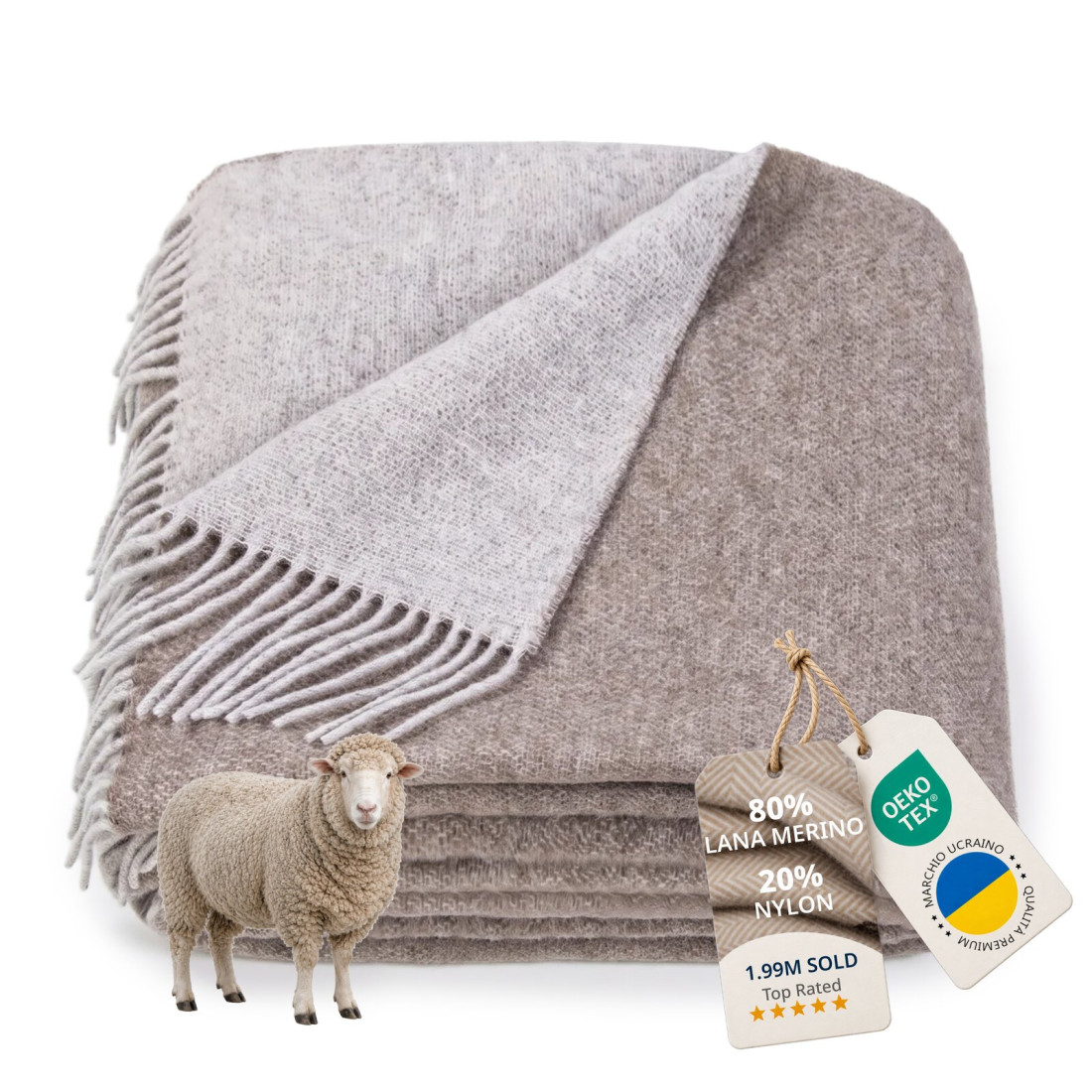 Coperta reversibile in lana merino