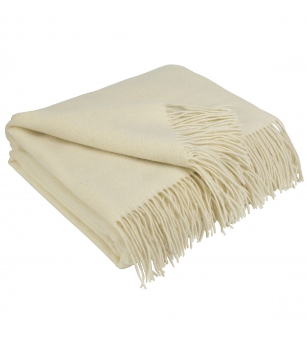 Coperta in lana di cashmere con motivo spina di pesce in merino LoveYouHome (140x200 cm / bianco crema)