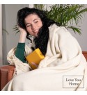 Coperta in lana di cashmere con motivo spina di pesce in merino LoveYouHome (140x200 cm / bianco crema)