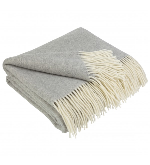 Coperta in lana di cashmere con motivo spina di pesce in merino LoveYouHome (140x200 cm / Grigio - Bianco)