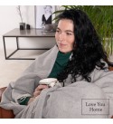 Coperta in lana di cashmere con motivo spina di pesce in merino LoveYouHome (140x200 cm / Grigio - Bianco)