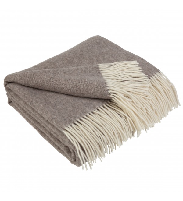 Coperta in lana di cachemire con motivo spina di pesce in merino LoveYouHome (140x200 cm / Beige - Bianco)