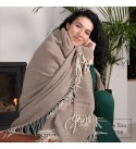 Coperta in lana di cachemire con motivo spina di pesce in merino LoveYouHome (140x200 cm / Beige - Bianco)