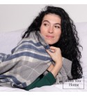 Coperta in cachemire con motivo tartan in merino LoveYouHome (140x200 cm / grigio con blu e bianco)